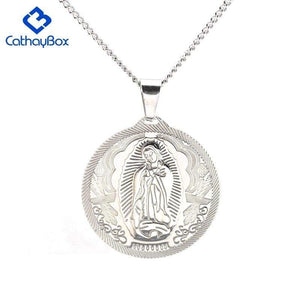 Catholic Gift Lady of Guadalupe Round Pendant Silver Gold Tone Medal Necklace Chain 24 - Pendant Necklace