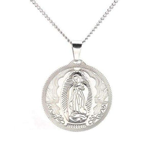Catholic Gift Lady of Guadalupe Round Pendant Silver Gold Tone Medal Necklace Chain 24 - Pendant Necklace