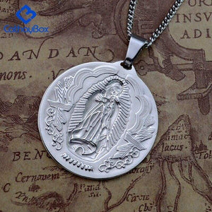 Catholic Gift Lady of Guadalupe Round Pendant Silver Gold Tone Medal Necklace Chain 24 - Pendant Necklace