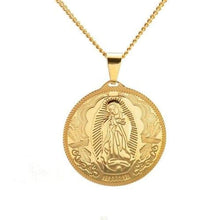 Load image into Gallery viewer, Catholic Gift Lady of Guadalupe Round Pendant Silver Gold Tone Medal Necklace Chain 24 - Pendant Necklace

