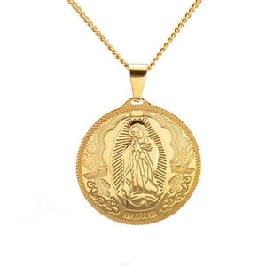 Catholic Gift Lady of Guadalupe Round Pendant Silver Gold Tone Medal Necklace Chain 24 - Pendant Necklace