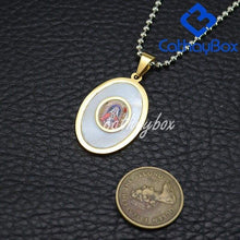 Load image into Gallery viewer, Catholic Jewelry WomenGold Tone Oval Mary + Baby Jesus Shell Charm Pendant Necklace Chain 60CM Long - Pendant Necklace
