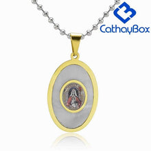 Load image into Gallery viewer, Catholic Jewelry WomenGold Tone Oval Mary + Baby Jesus Shell Charm Pendant Necklace Chain 60CM Long - Pendant Necklace
