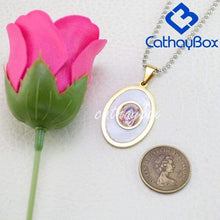Load image into Gallery viewer, Catholic Jewelry WomenGold Tone Oval Mary + Baby Jesus Shell Charm Pendant Necklace Chain 60CM Long - Pendant Necklace

