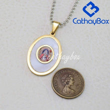 Load image into Gallery viewer, Catholic Jewelry WomenGold Tone Oval Mary + Baby Jesus Shell Charm Pendant Necklace Chain 60CM Long - Pendant Necklace
