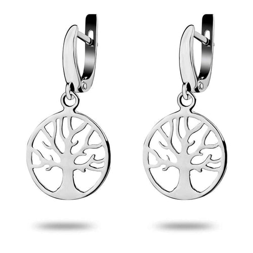 Celtic Family Tree of Life Small Dangle Earrings Rhodium-plated Sterling Silver 925 Viking Yggdrasil Norse Buddhist Jewelry Gift for Women Girls Yoga Lovers/Handmade /14 mm