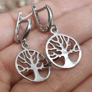 Celtic Family Tree of Life Small Dangle Earrings Rhodium-plated Sterling Silver 925 Viking Yggdrasil Norse Buddhist Jewelry Gift for Women Girls Yoga Lovers/Handmade /14 mm