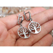 Load image into Gallery viewer, Celtic Family Tree of Life Small Dangle Earrings Rhodium-plated Sterling Silver 925 Viking Yggdrasil Norse Buddhist Jewelry Gift for Women Girls Yoga Lovers/Handmade /14 mm
