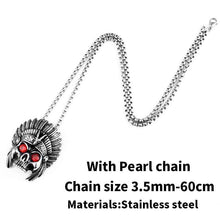 Load image into Gallery viewer, cheif skull pendant necklace with red stone Chain Stainless Steel biker huge heavy power Jewelry
