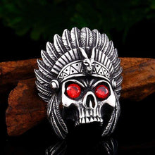 Load image into Gallery viewer, cheif skull pendant necklace with red stone Chain Stainless Steel biker huge heavy power Jewelry

