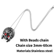 Load image into Gallery viewer, cheif skull pendant necklace with red stone Chain Stainless Steel biker huge heavy power Jewelry
