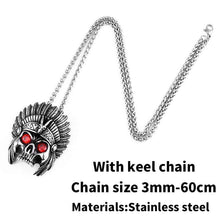 Load image into Gallery viewer, cheif skull pendant necklace with red stone Chain Stainless Steel biker huge heavy power Jewelry
