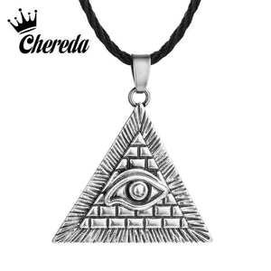 Chereda Egyptian Egypt Pyramid Pendants for Men Punk Style Rope Chain Necklaces Triangle Evil Eye Illuminati Jewelry