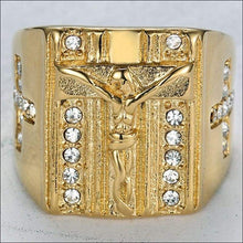 Load image into Gallery viewer, religous-jesus-cross-ring-amulet-jewlry-gold-black-rosegold-stainless-steel-letter-initials-letter-monogram-bible-rings-women-5-colors
