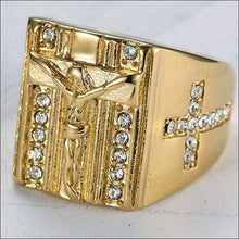 Load image into Gallery viewer, religous-jesus-cross-ring-amulet-jewlry-gold-black-rosegold-stainless-steel-letter-initials-letter-monogram-bible-rings-women-5-colors
