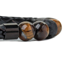 Load image into Gallery viewer, Ckysee Magnetic Clasp Leather Bracelet with Howlite Tiger Eye Lava Energy Healing Healing Stones Gift for Men 8.5 - Jewelry

