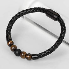 Load image into Gallery viewer, Ckysee Magnetic Clasp Leather Bracelet with Howlite Tiger Eye Lava Energy Healing Healing Stones Gift for Men 8.5 - Jewelry
