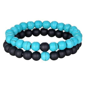 Classy Couples Bracelet Set - 7 Colors - Turquoise / Matte Black - Bracelet