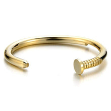 Load image into Gallery viewer, COOLSTEELANDBEYOND Mens Screw Nail Bangle Cuff Bracelet of Stainless Steel Gold Color Polished - Jewelry
