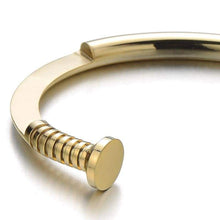 Load image into Gallery viewer, COOLSTEELANDBEYOND Mens Screw Nail Bangle Cuff Bracelet of Stainless Steel Gold Color Polished - Jewelry
