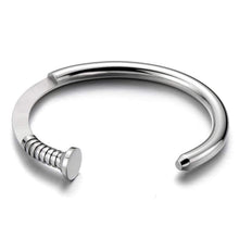 Load image into Gallery viewer, COOLSTEELANDBEYOND Mens Screw Nail Bangle Cuff Bracelet of Stainless Steel Silver Color Polished - Jewelry
