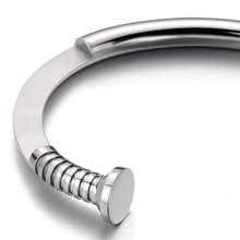 Load image into Gallery viewer, COOLSTEELANDBEYOND Mens Screw Nail Bangle Cuff Bracelet of Stainless Steel Silver Color Polished - Jewelry
