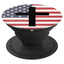 Load image into Gallery viewer, Cross American Flag PopSockets Grip and Stand for Phones and Tablets - Cell Phone Mount
