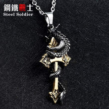 Load image into Gallery viewer, Cross dragon pendant necklace Stainless Steel 3D Men Jewelry
