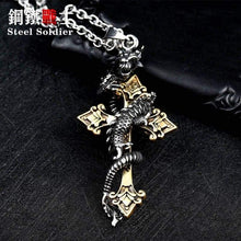 Load image into Gallery viewer, Cross dragon pendant necklace Stainless Steel 3D Men Jewelry
