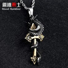 Load image into Gallery viewer, Cross dragon pendant necklace Stainless Steel 3D Men Jewelry
