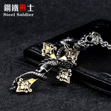 Load image into Gallery viewer, Cross dragon pendant necklace Stainless Steel 3D Men Jewelry
