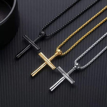 Load image into Gallery viewer, Cross Necklace for Men WomenAthletes Cross Pendant Sports Stainless Steel Baseball + Baseball Bat - 7454927011
