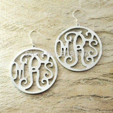 Load image into Gallery viewer, Custom Monogram Earrings with circle around hand stamped earrings alloy earrring Gold color - Ear Jewelry
