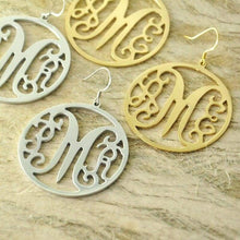 Load image into Gallery viewer, Custom Monogram Earrings with circle around hand stamped earrings alloy earrring Gold color - Ear Jewelry
