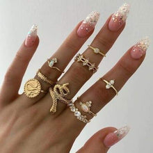 Load image into Gallery viewer, docona 9pcs/set Boho Gold ful Crystal Snake Geometric Knuckle Midi Ring Set Wedding Jewelry 7054 (gold) - Ring
