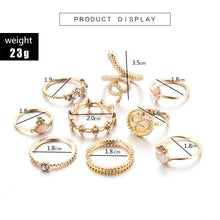 Load image into Gallery viewer, docona 9pcs/set Boho Gold ful Crystal Snake Geometric Knuckle Midi Ring Set Wedding Jewelry 7054 (gold) - Ring
