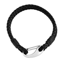 Load image into Gallery viewer, Edforce Braided Genuine Leather 2-Strand Cuff Bracelet with Stainless Steel Clasp (Black) - Jewelry
