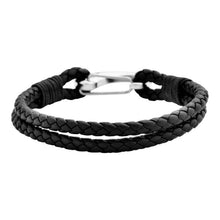 Load image into Gallery viewer, Edforce Braided Genuine Leather 2-Strand Cuff Bracelet with Stainless Steel Clasp (Black) - Jewelry
