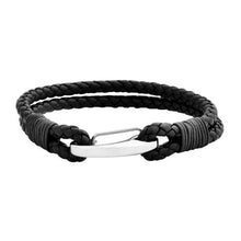 Load image into Gallery viewer, Edforce Braided Genuine Leather 2-Strand Cuff Bracelet with Stainless Steel Clasp (Black) - Jewelry
