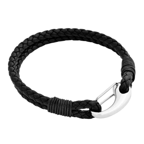 Edforce Braided Genuine Leather 2-Strand Cuff Bracelet with Stainless Steel Clasp (Black) - Jewelry