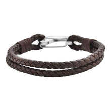 Load image into Gallery viewer, Edforce Braided Genuine Leather 2-Strand Cuff Bracelet with Stainless Steel Clasp (Brown) - Jewelry
