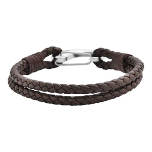 Edforce Braided Genuine Leather 2-Strand Cuff Bracelet with Stainless Steel Clasp (Brown) - Jewelry