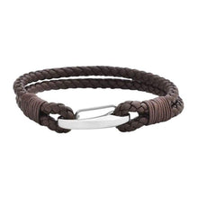Load image into Gallery viewer, Edforce Braided Genuine Leather 2-Strand Cuff Bracelet with Stainless Steel Clasp (Brown) - Jewelry

