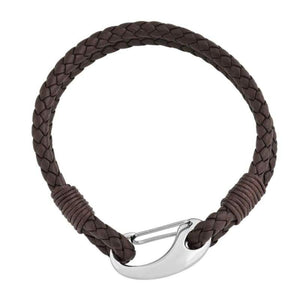 Edforce Braided Genuine Leather 2-Strand Cuff Bracelet with Stainless Steel Clasp (Brown) - Jewelry