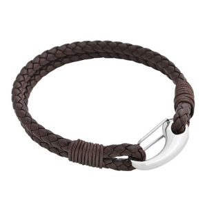 Edforce Braided Genuine Leather 2-Strand Cuff Bracelet with Stainless Steel Clasp (Brown) - Jewelry