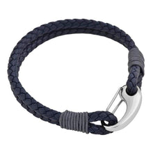Load image into Gallery viewer, Edforce Braided Genuine Leather 2-Strand Cuff Bracelet with Stainless Steel Clasp (Prussian Blue) - Jewelry
