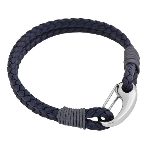 Edforce Braided Genuine Leather 2-Strand Cuff Bracelet with Stainless Steel Clasp (Prussian Blue) - Jewelry