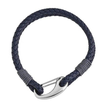 Load image into Gallery viewer, Edforce Braided Genuine Leather 2-Strand Cuff Bracelet with Stainless Steel Clasp (Prussian Blue) - Jewelry

