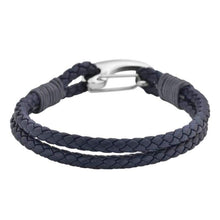 Load image into Gallery viewer, Edforce Braided Genuine Leather 2-Strand Cuff Bracelet with Stainless Steel Clasp (Prussian Blue) - Jewelry
