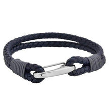 Load image into Gallery viewer, Edforce Braided Genuine Leather 2-Strand Cuff Bracelet with Stainless Steel Clasp (Prussian Blue) - Jewelry
